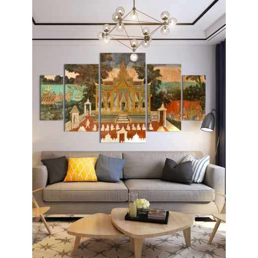 Lici Southeast Asian Zen decorative painting Thai architectural mural Dai style hotel mural restaurant hanging painting 01 total size 140*80 (excluding spacing) x 3 cm