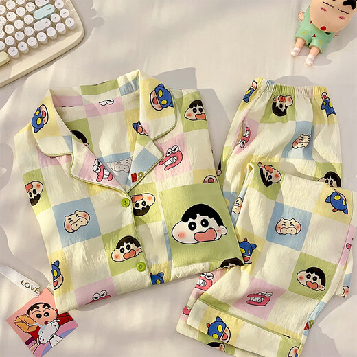 贺杨喻2025新款蜡笔小新卡通日系睡衣女春秋季云朵棉薄款长袖秋冬家居服 11301女款【云朵棉】长袖+长裤 L 女【建议体重100-120斤】