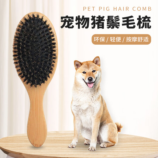 Special pig bristle brush for pets, dog comb, dog hair cleaner, de-floating hair removal, knot-opening brush, pig bristle hair comb - hair cleaning/competition-grade handle comb