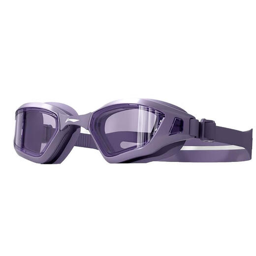 Li Ning (LI-NING) swimming goggles medium and large frame high-definition waterproof and anti-fog for men and women adult professional racing swimming goggles and swimming cap set equipment pattern set purple flat light