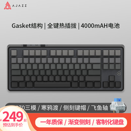 黑爵AK870/生死狙击2定制三模热插拔无线机械键盘Gasket游戏电竞键盘客制化键盘RGB下灯位 飞鱼轴 渐变侧刻黑色