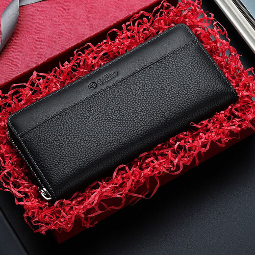 Goldlion Casual Fashion Cowhide Men's Bag Long Wallet Multi-Card Slot Clutch Gift Box Birthday Gift for Dad