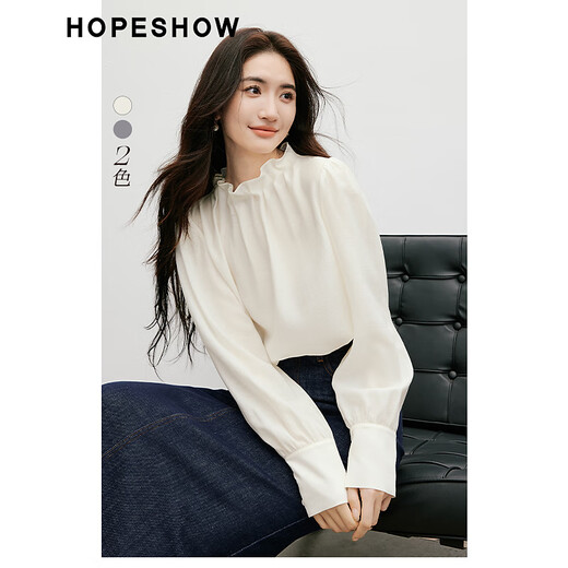 Red-sleeved retro palace-style chiffon shirt spring 2025 new women's solid color right shoulder three-dimensional bud collar temperament top high-grade gray 064 M