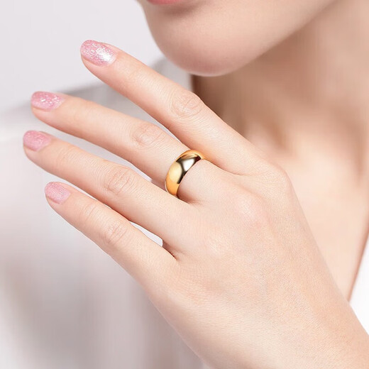 Jin Liuxin gold glossy ring pure gold 999 aperture Tianyuan live mouth solid opening men and women model glossy gold price 5.57g
