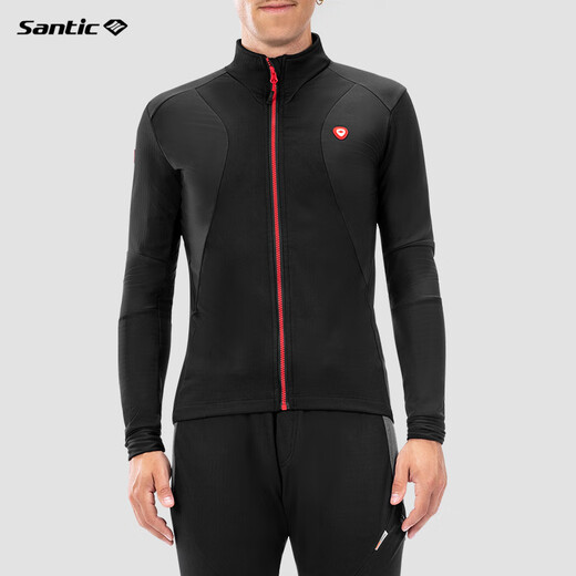 Santic autumn and winter fleece warm cycling jersey long-sleeved jacket road mountain bike top men Langs black M