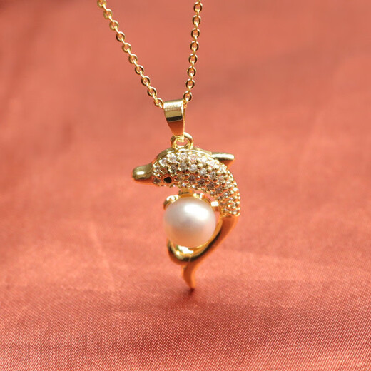 Chi shooting freshwater pearl pendant dolphin shell bear necklace clavicle chain jewelry ins internet celebrity jewelry gift for girlfriend freshwater pearl dolphin bead pendant with silver chain