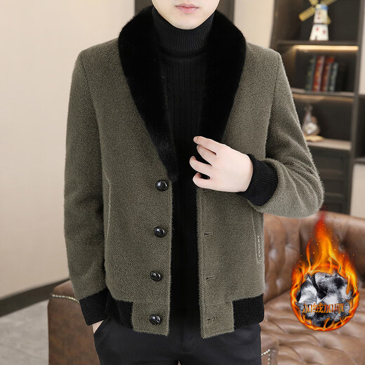 Jacket woolen coat men's youth short business casual autumn and winter velvet thickened suit collar men's woolen coat M70 brown XL recommended 120-135Jin Jin equals 0.5 kg