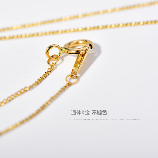 Golden fork Seoul k gold pure 14k gold Korean necklace four-claw green zircon rectangular pendant necklace clavicle chain