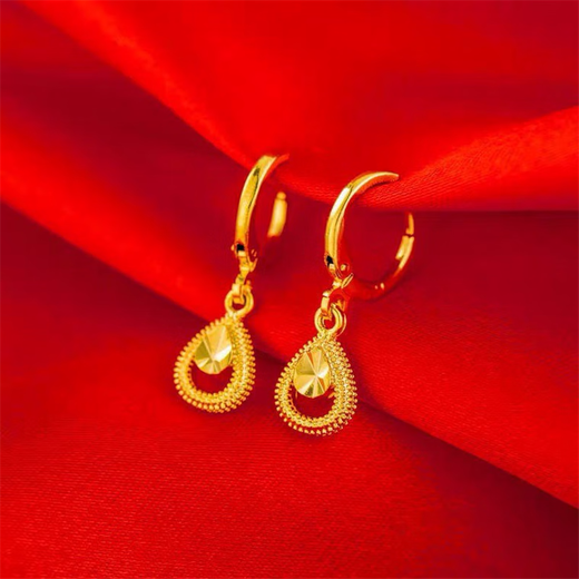 Gin Chie Hong Kong gold 9 earrings women's water drop earrings large and small earrings sand gold for Valentine's Day birthday gift Jinshui