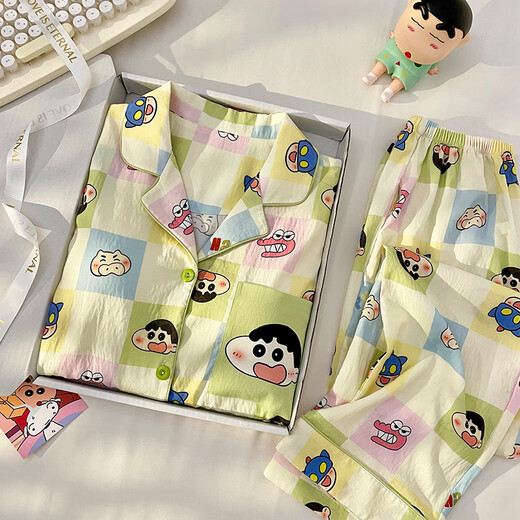 贺杨喻2025新款蜡笔小新卡通日系睡衣女春秋季云朵棉薄款长袖秋冬家居服 11301女款【云朵棉】长袖+长裤 L 女【建议体重100-120斤】