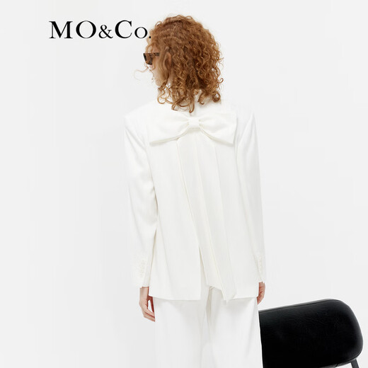 MO&Co. Back bow ribbon wide single button suit white black jacket top women Moanke original white S 160
