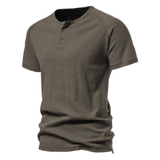 JEEP SPIRIT Camiseta de manga corta con cuello Henry simple europea y americana, camisa deportiva de algodón retro para hombre, camiseta elástica personalizada, tendencia verde militar XL 140-160Jin Jin equivale a 0,5 kg