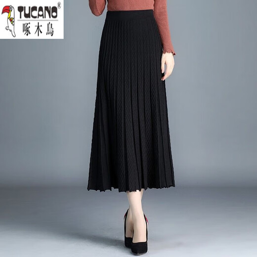 Woodpecker (TUCANO) Wool Knitted Skirt Women's Thickened Mid-Length 2025 Autumn and Winter New Wool One-Step Skirt Pleated Hip Skirt Dark Gray M Size Recommended 96-115 Jin Jin equals 0.5 kg