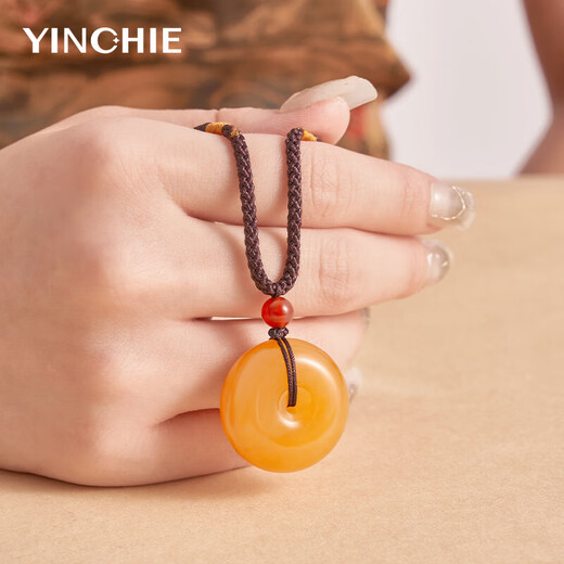 Silver Qianhui Gold Silk Jade Peace Buckle Necklace Women's Pendant Year of the Year Transfer Light Luxurious Valentine's Day Birthday Gift for Girlfriend Huanglong Jade Peace Buckle Necklace + Seven Warehouse Delivery/Next Day Delivery Rose Gift Box/With Jewelry Certificate/Valentine's Day Girl Gift