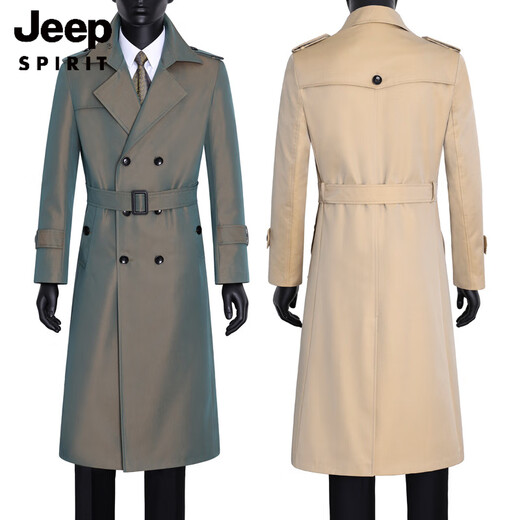 JEEP SPIRIT Men's Spring and Autumn Over-the-Knee Long Fashionable and Handsome Color Changing Extra Long Trench Coat Slim Jacket Fashion Coat Black Black is a solid color XL Recommended 150Jin Jin equals about 0.5kg