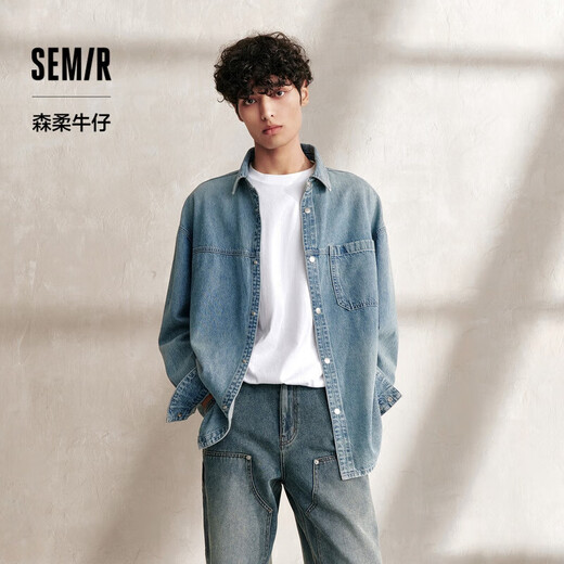 森马（Semir）森柔牛仔|长袖衬衫男复古水洗牛仔外套秋季宽松上衣103524105101