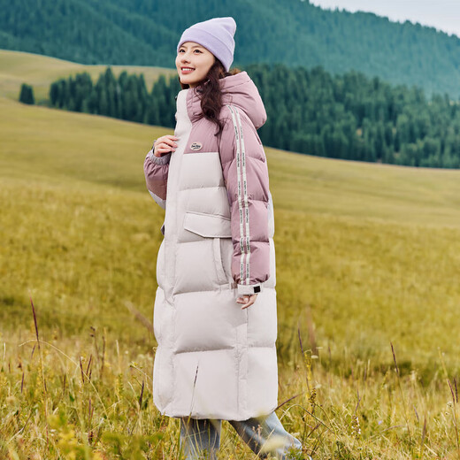 Flying in the Snow Autumn and Winter New Couple's Down Jacket with Contrast Color Vibrant Hooded Big Pocket Couple's Thickened Mid-Length Down Jacket Twilight Purple|6140 XS 160/84A