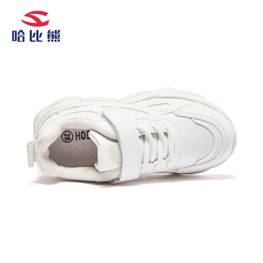 HOBIBEAR children's shoes spring and autumn children's sports shoes white shoes boys' shoes leather casual girls' shoes GS7593 white size 33