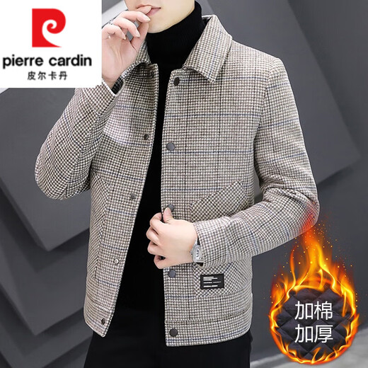 Pierre Cardin Men's Jacket 2024 Spring, Autumn and Winter New Casual Young and Middle-aged Thick Cashmere Wool Jacket Men 5 Khaki 2903 Thickened Style 185 (160Jin Jin is equal to 0.5kg -175Jin Jin is equal to 0.5kg)