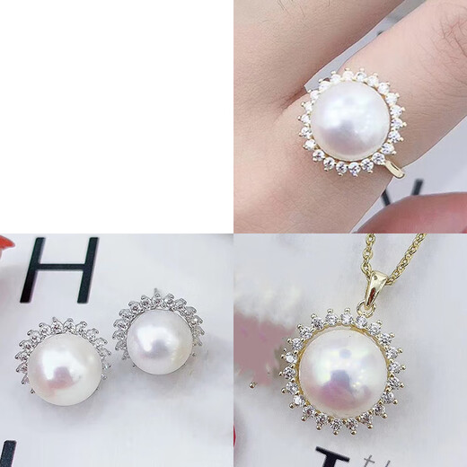 Congye DIY jewelry accessories S925 sterling silver pearl set empty support sunflower earrings pendant ring empty support semi-finished product S925 silver earrings empty support silver model does not include pearls