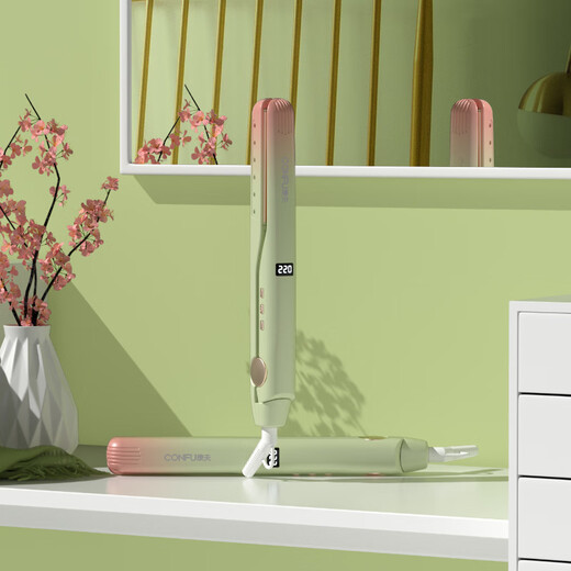 Kangfu curling iron for women with straight hair and curly hair, dual-purpose portable artifact for fans, small splint, does not hurt hair, long-lasting styling, green