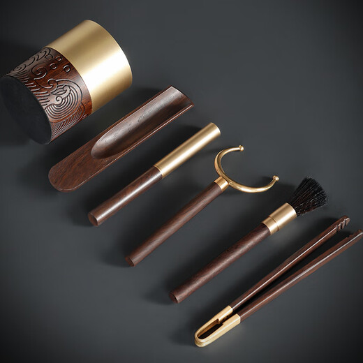 Buchuo Tea Set Accessories Tea Ceremony Six Gentlemen Black Sandalwood Tea Art Accessories Tea Knife Tea Clamp Tea Spoon Wave Tea Set Six Gentlemen