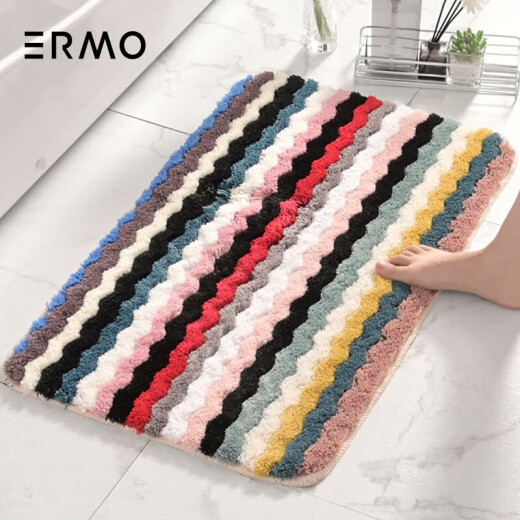 Cuttlefish Yilman soft plush bathroom floor mat bathroom bathroom door water-absorbent anti-slip quick-drying fiber color strip 50*8