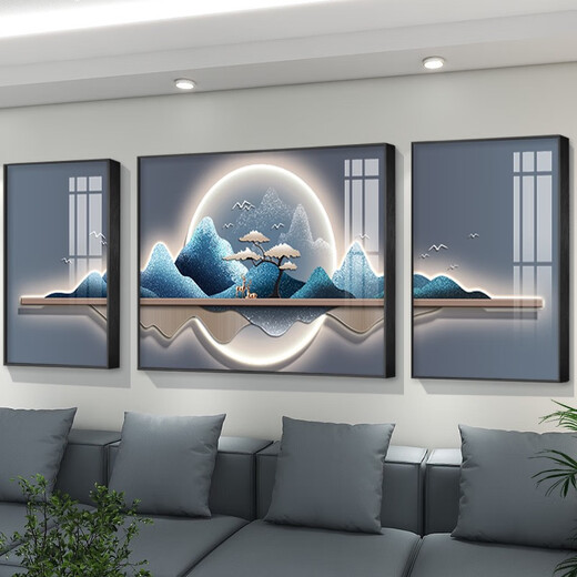 简约现代客厅抽象装饰画沙发背景墙挂画轻奢北欧风电视墙壁画 TXMG12034 中间70*50cm/左右35*50cm适用2