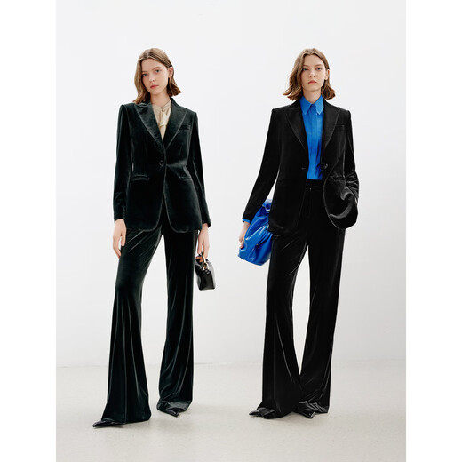 Langzi right shoulder high-end temperament retro velvet suit jacket professional commuting suit top winter new style garden green 2 M