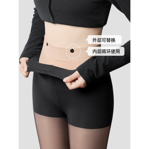 Ono Kazuko's genuine double-layer black mercerized leg artifact, replaceable spring and summer pantyhose for women with velvet black translucent skin beauty socks for women, removable thick velvet style (suitable for 0~10 C), one size fits all, double-layer high translucent black - with feet