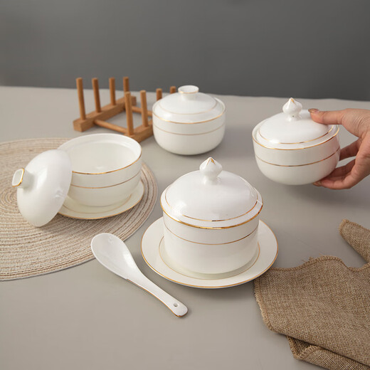 Guotao Phnom Penh bone china soup cup, household ceramics, hotel water-proof bird's nest stew bowl, small soup pot, steamed egg stew pot, commercial stew pot, Yayu stew pot