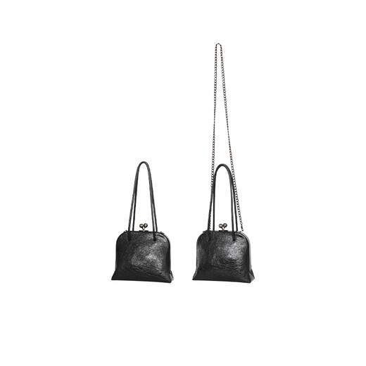 美洋（MEIYANG）胡桃夹子包人造油蜡皮中式复古贝壳造型单肩斜跨包时尚包 黑色