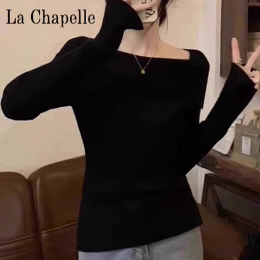 La Chapelle Autumn and Winter Design Niche Style Boat Neck Sweater Chic and Unique Pullover Knitted Sweater Bottoming Top for Women Pure 100 Automatic Heating Gray Pure 100 Automatic Heating XL Recommended 115-125 Jin Jin equals 0.5 kg