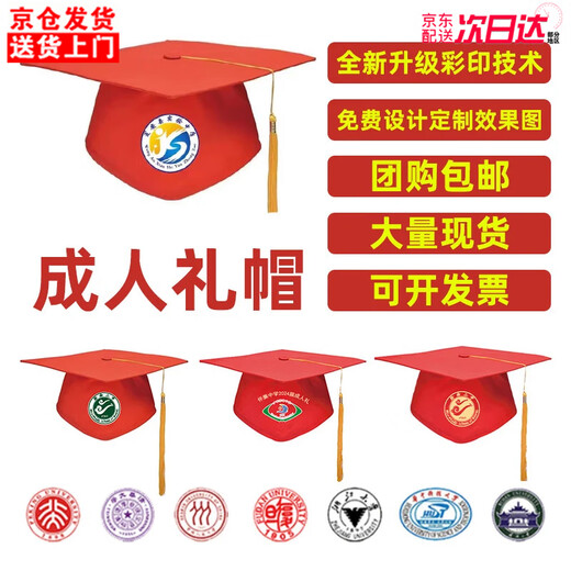 Qinsuluo factory direct sales 18-year-old adult hat with printed school emblem, bachelor's hat, principal hat, doctor's hat, graduation season adult hat - plastic plate, one size fits all