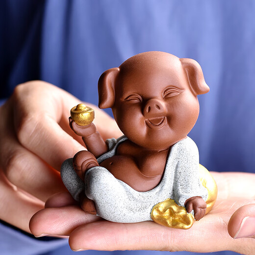 Tea pet Lucky Pig high-end home purple sand cute desktop entrance hall decorations tea table tea table tea set accessories Lucky Pig set of four