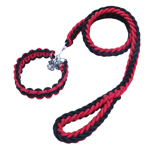 Zigman dog leash leash set for medium and large dogs dog leash set thickened eight-strand braided golden retriever dog leash* Red and black eight-strand rope + collar set XL suitable for 65-100 Jin Jin equals 0.5 kg