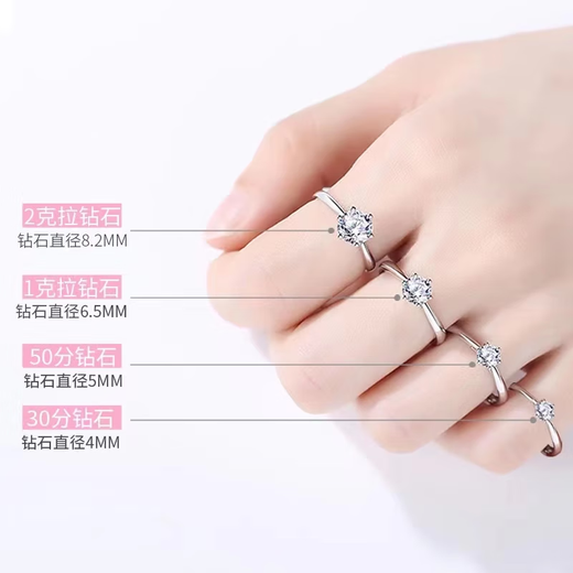 Junkiss Platinum PT950 Diamond Ring for Women Classic Six Claw Proposal and Engagement Natural Real Diamond 1 Carat for Valentine's Day for Girlfriend 50 Points Classic Six Claw (VVS/Very Slightly Flawed) No. 8 Ring