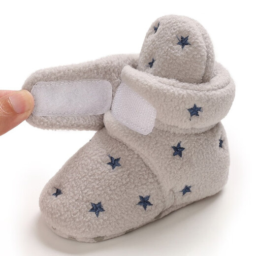 Tutu Dawen Newborn Baby Shoes 0-1 Years Old Toddler Cotton Shoes for Male and Female Baby Autumn and Winter Plus Velvet Warm 6-12 Months Foot Covers Light Gray Velvet Thickening Inner Length 13cm (Suitable for 0-12 Months)