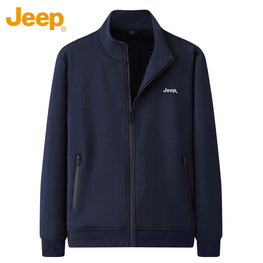 JEEP吉普卫衣男士外套秋冬季宽松休闲开衫潮流运动衣服男装 深蓝 2XL