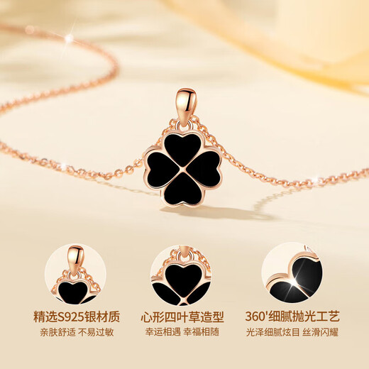 Zhou Dajin CHOW TAI KING four-leaf clover silver necklace for women 2025 new light luxury niche temperature-sensitive color-changing pendant birthday gift for girlfriend and wife