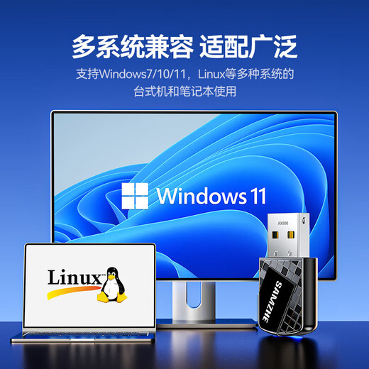 山泽（SAMZHE）WiFi6免驱动 USB无线网卡 台式电脑笔记本无线随身WiFi接收器主机外置网络发射器 【650M-WiFi5】5G双频免驱