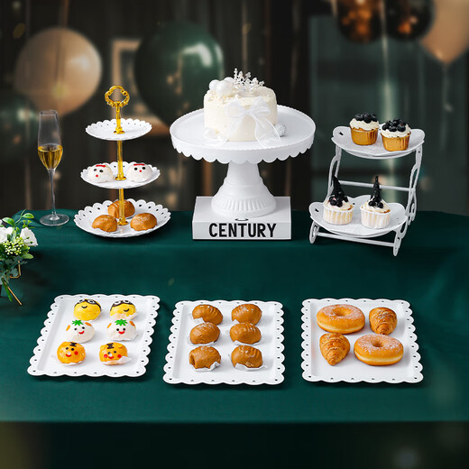 Lingyunhe Dessert Table Display Stand Afternoon Tea Dessert Stand Tea Break Setup Dessert Tray Cake Tray Cold Dinner Set Plastic Eight-piece Set European Dessert Table Set 1 Set