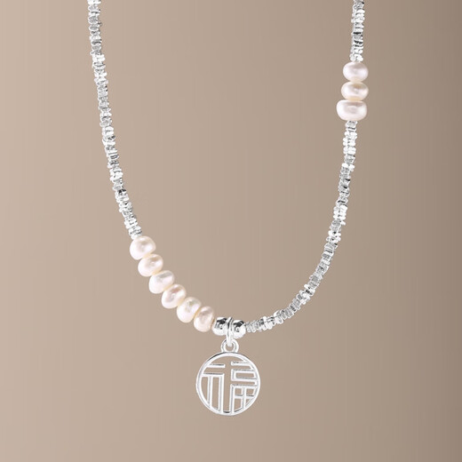 S925 sterling silver broken silver pearl fortune necklace 2023 autumn and winter new silver jewelry wholesale for women N1295 plain silver 925 silver