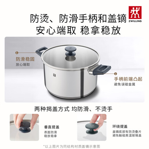 ZWILLING steamer anti-yellowing stainless steel uncoated household soup pot steamer steaming dual-purpose gas stove universal 28cm