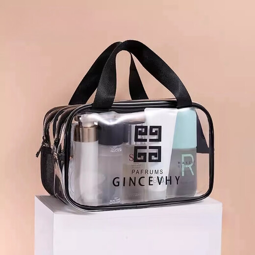 JD Logistics Wet and Dry Separation Swimming Bag PU Waterproof Cosmetic Bag Portable Large Capacity Transparent Travel Wash Bag Single Layer Medium-Transparent