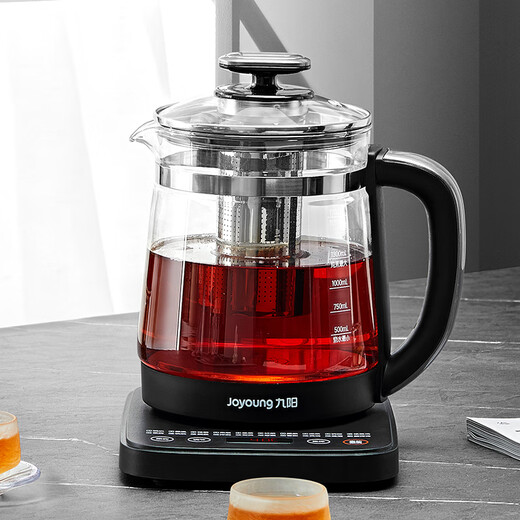 Joyoung 1.7L large capacity health kettle, thermal insulation tea kettle, health electric tea kettle, multifunctional flower tea kettle, household fully automatic tea kettle, glass electric kettle, intelligent temperature adjustment kettle, black 1.7L, free 304 stainless steel tea basket