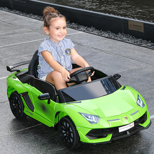 Children's shoes, authorized by Lamborghini, children's electric car, four-wheeled car that can sit on a child's baby's remote control toy car, red, popular dual drive + 12V4 + common seat + common wheel