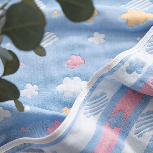 Muji Six-layer Gauze Towel Quilt Summer Thin Summer Cooling Blanket Pure Cotton Children's Baby Nap Blanket Universal for All Seasons Colorful Cloud Blue A Baby Grade Baby Safe Use 150*200cm Single Throw Blanket 100% Cotton Fabric