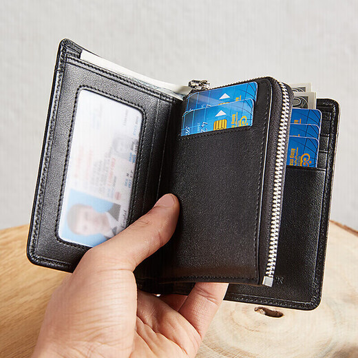Boston Denton men's wallet first-layer cowhide business short multi-functional wallet vertical casual contrasting color zipper student card bag for men