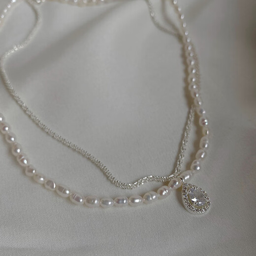 JALLOO Freshwater Pearl Necklace Young Women's Pendant High-end Light Luxury Niche Clavicle Chain Birthday Gift for Girlfriend Stacked Water Drop Pendant Freshwater Pearl Necklace-Certificate